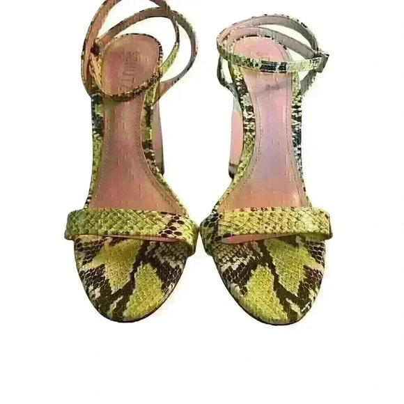 SCHUTZ  Valencia Open Toe Ankle Strap Block Clear Heeled Sandals Neon Lime Sz 8 - Picture 10 of 14